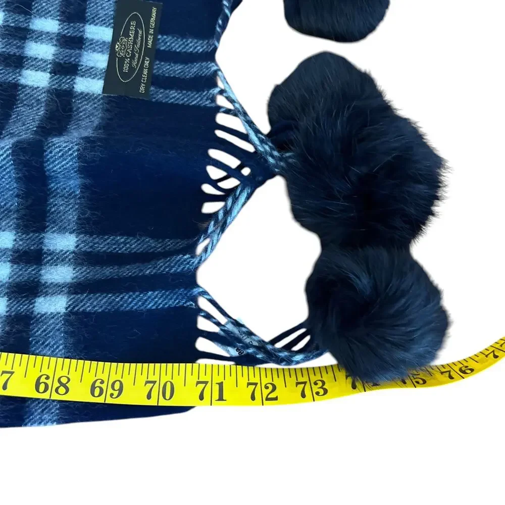 Cashmere Scarf Hand Tailored With Rabbit Fur Pom Poms size OS